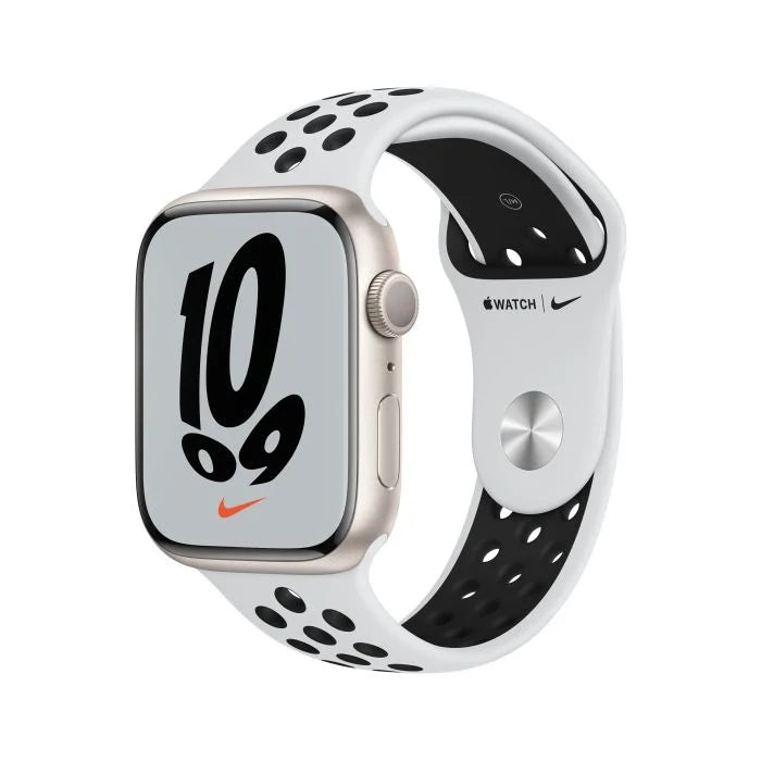 Apple Watch Nike Series 7 GPS 45mm Starlight Aluminium Case with Pure Platinum Black Nike Sport Band Regular iStore Botswana Online