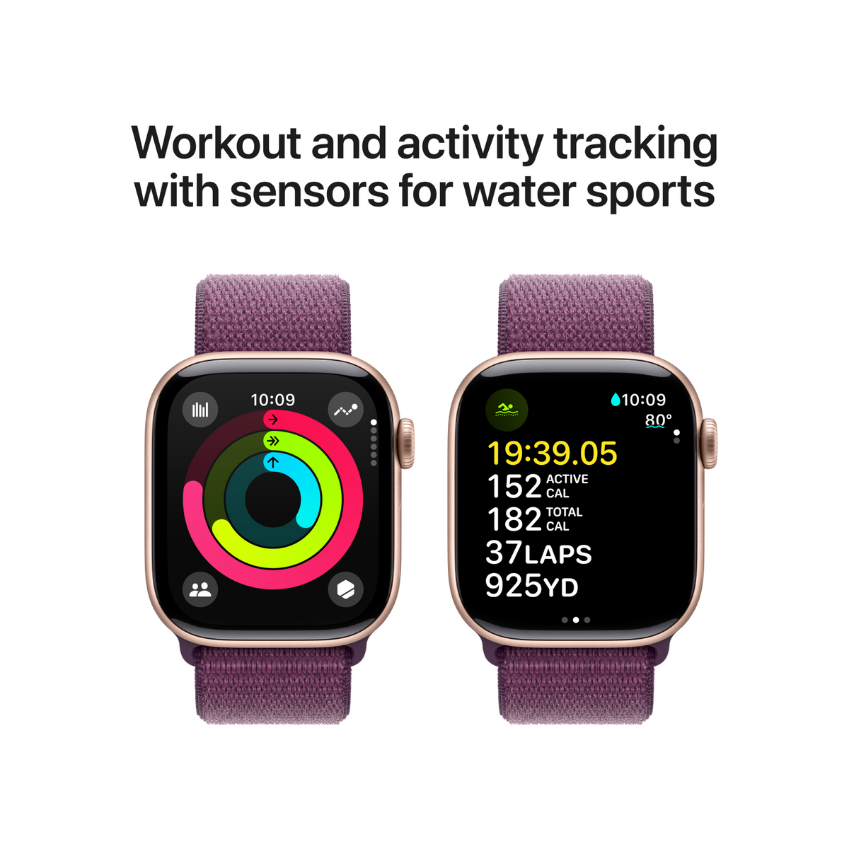 Apple Watch Series 10 GPS 42mm Rose Gold Aluminium Case with Plum Sport Loop