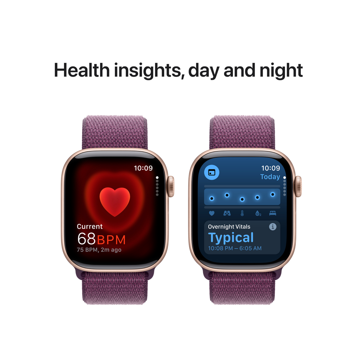 Apple Watch Series 10 GPS 42mm Rose Gold Aluminium Case with Plum Sport Loop