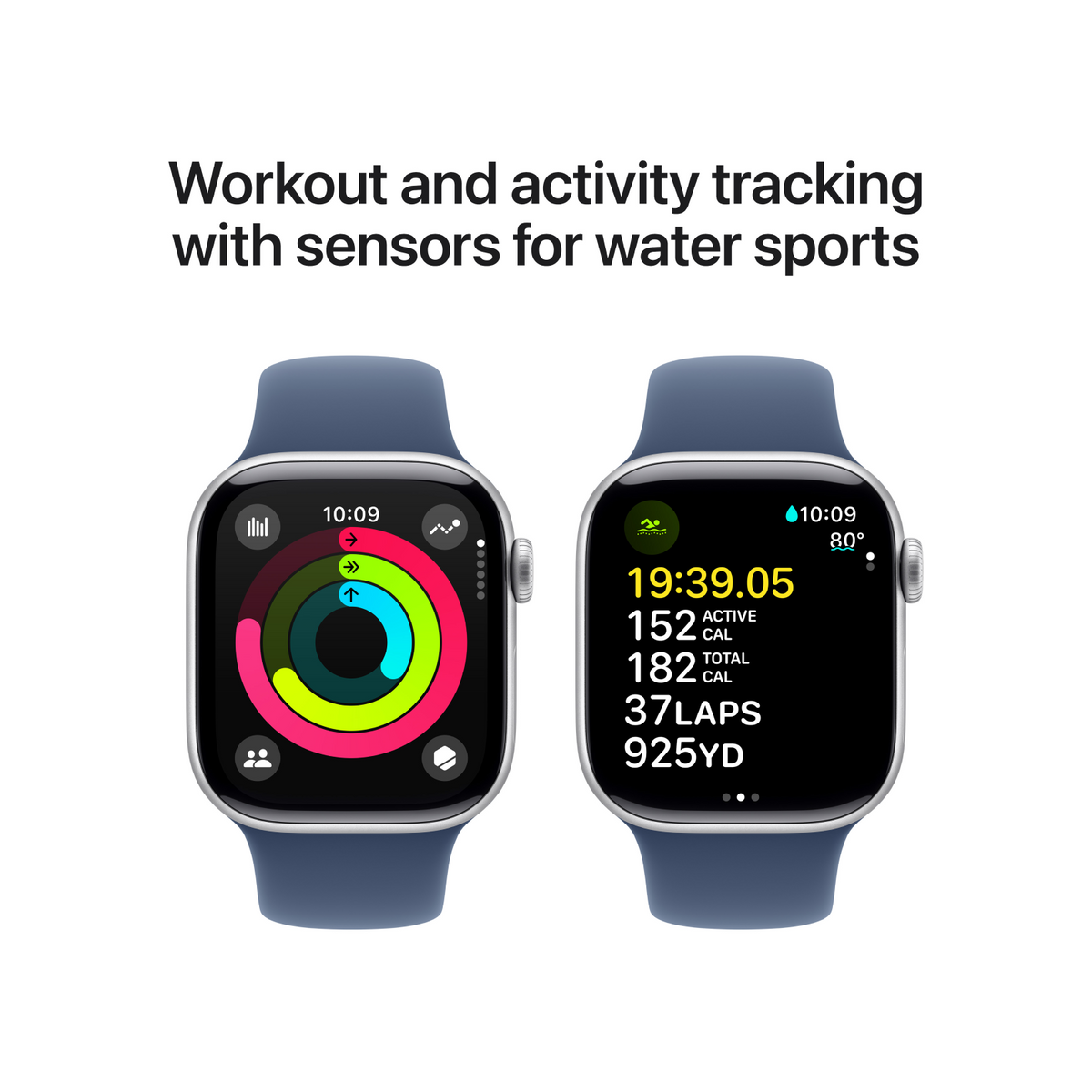 Apple Watch Series 10 GPS 42mm Silver Aluminium Case with Denim Sport Band - S/M