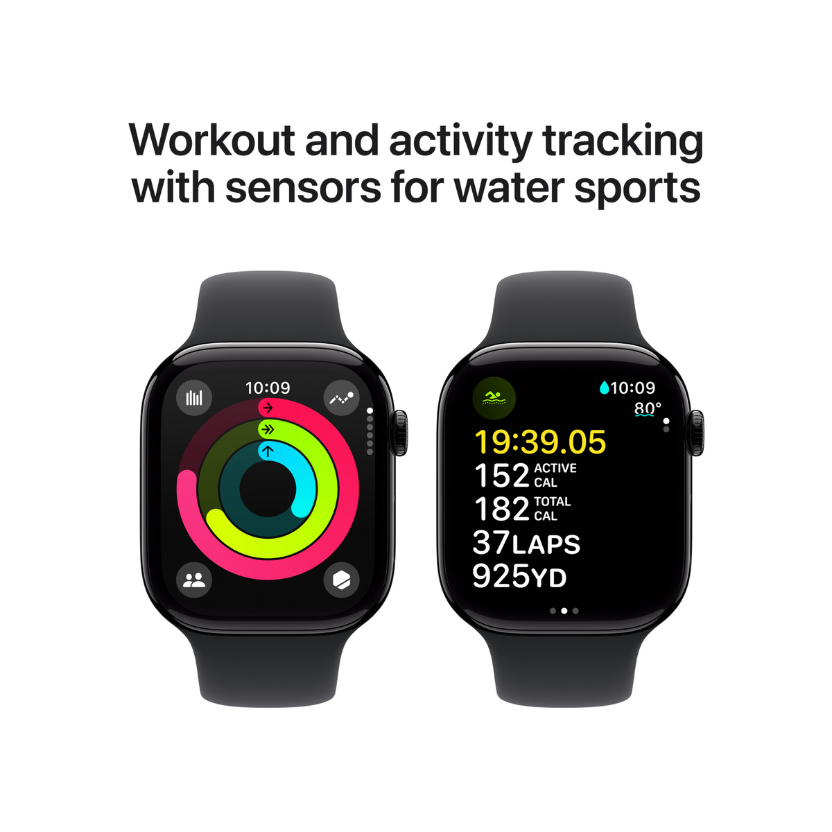 Apple Watch Series 10 GPS 46mm Jet Black Aluminium Case with Black Sport Band - M/L