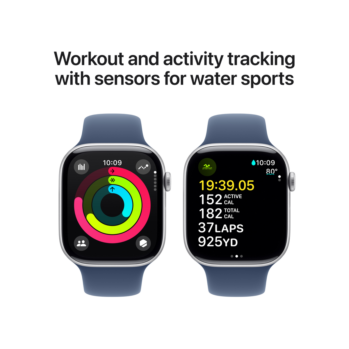 Apple Watch Series 10 GPS 46mm Silver Aluminium Case with Denim Sport Band - S/M