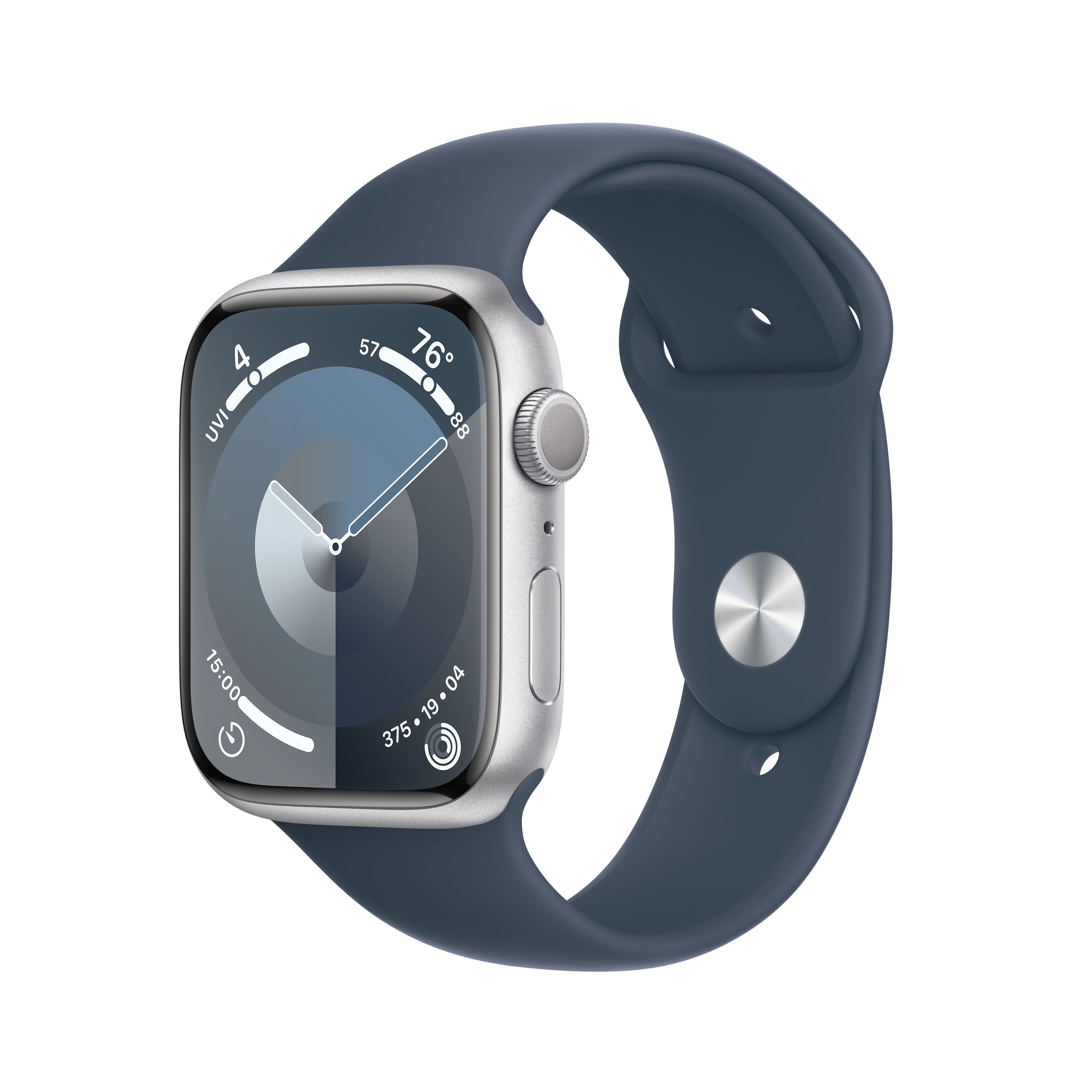 Apple Watch Series 9 GPS 45mm Silver Aluminium Case with Storm Blue Sport Band S M iStore Botswana Online