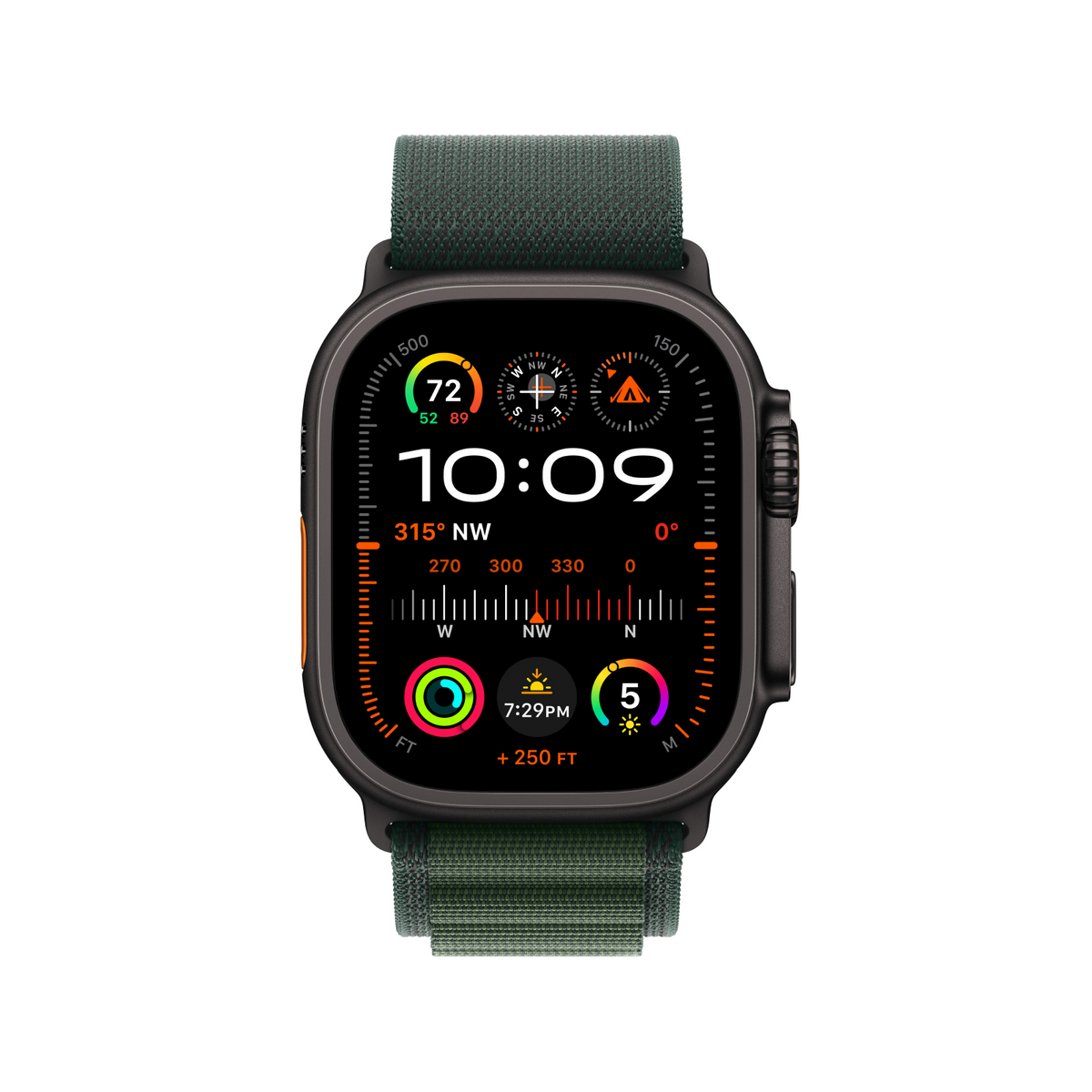 Apple Watch Ultra 2 GPS + Cellular 49mm Black Titanium Case with Dark Green Alpine Loop - Medium