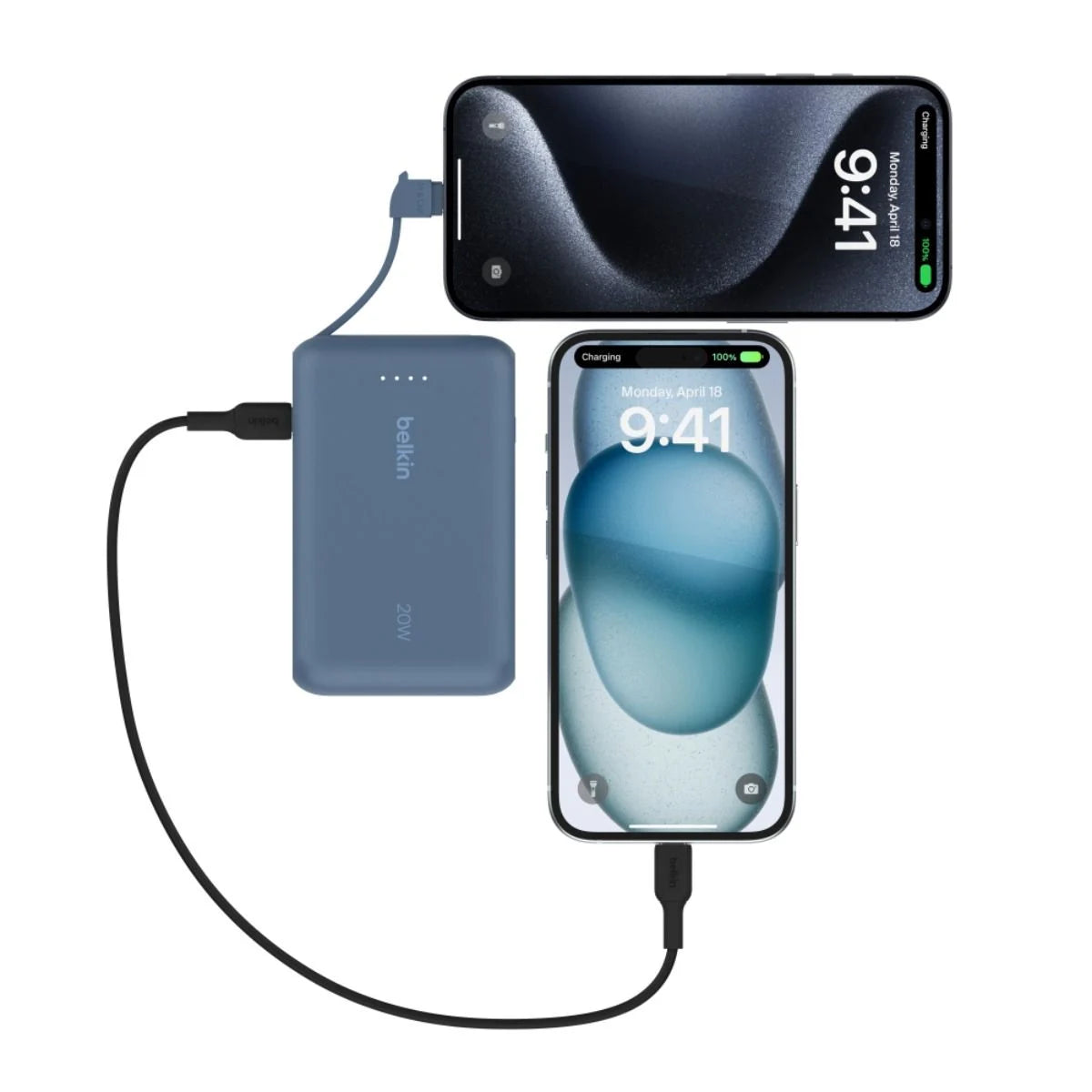 Belkin 10 000 mAh 20W Power Bank with USB-C Integrated Cable and USB-C port - Blue