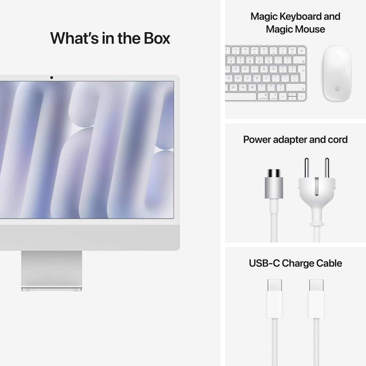 24-inch iMac with Retina 4.5K display: Apple M4 chip with 10‑core CPU and 10‑core GPU, 16GB, 256GB SSD - Silver