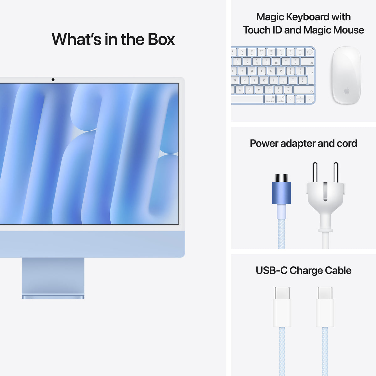 24-inch iMac with Retina 4.5K display: Apple M4 chip with 8‑core CPU and 8‑core GPU, 16GB, 256GB SSD - Blue