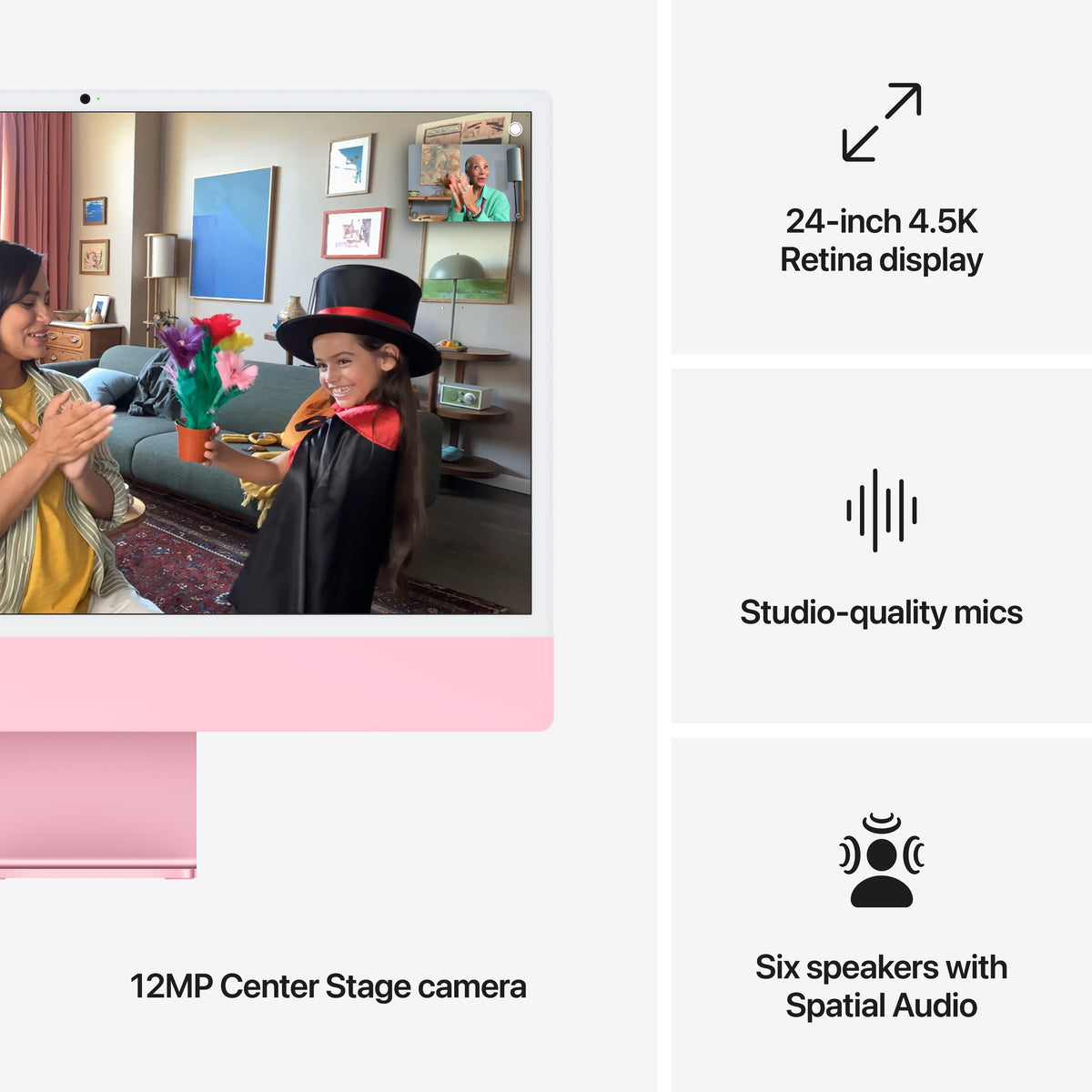 24-inch iMac with Retina 4.5K display: Apple M4 chip with 8‑core CPU and 8‑core GPU, 16GB, 256GB SSD - Pink