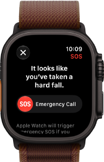 Apple Watch Ultra 4, titanium case, black colour, satellite connection, right side exterior, Digital Crown, raised side button, Alpine Loop strap, burgundy colour