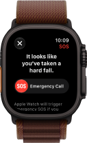 Apple Watch Ultra 4, titanium case, black colour, satellite connection, right side exterior, Digital Crown, raised side button, Alpine Loop strap, burgundy colour